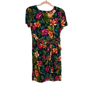 Vintage tropical print faux sarong dress